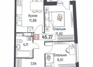 Продажа двухкомнатной квартиры, 45.3 м2, Мурино, ЖК Авиатор