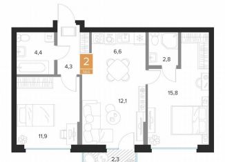 Продажа двухкомнатной квартиры, 58.6 м2, Курск