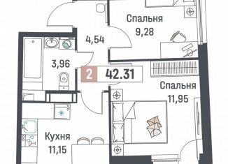 Продаю 2-ком. квартиру, 42.3 м2, Мурино, ЖК Авиатор