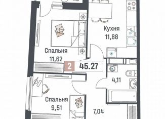 Продажа 2-ком. квартиры, 45.3 м2, Мурино, ЖК Авиатор