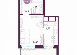1-комнатная квартира на продажу, 40.9 м2, Тула, Пряничная улица, 7