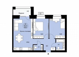 Продается двухкомнатная квартира, 69.3 м2, Сыктывкар, Октябрьский проспект, 137, район Орбита