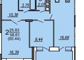 2-комнатная квартира на продажу, 60 м2, Брянск, улица имени А.Ф. Войстроченко, 8, ЖК Квартал Авиаторов