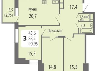 Продам 3-комнатную квартиру, 91 м2, Чебоксары, улица Филиппа Лукина, поз3, Московский район