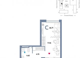 Продаю квартиру студию, 26.7 м2, Тюмень, ЖК Сердце Сибири