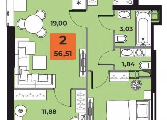 Продаю двухкомнатную квартиру, 56.5 м2, Самара, метро Спортивная