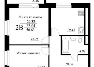 2-комнатная квартира на продажу, 56.6 м2, Казань, ЖК Родина, улица Родины, 12