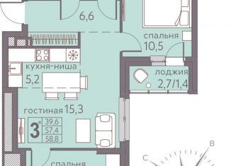 Продаю трехкомнатную квартиру, 58.8 м2, Пермский край, Серебристая улица, 14