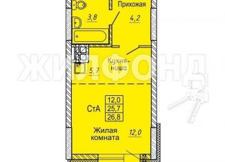 Продам квартиру студию, 26.8 м2, Новосибирск, улица Петухова, 162, метро Площадь Маркса