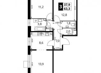 3-комнатная квартира на продажу, 63.3 м2, Москва, Ленинградское шоссе, 228к4, Молжаниновский район