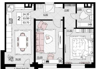 2-комнатная квартира на продажу, 53.7 м2, Анапа