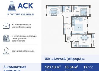 Продажа 3-комнатной квартиры, 123.1 м2, Краснодар, улица Дзержинского, 95, ЖК Аврора