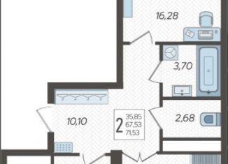 Продажа 2-комнатной квартиры, 72 м2, Краснодар, улица Дзержинского, 95, ЖК Аврора