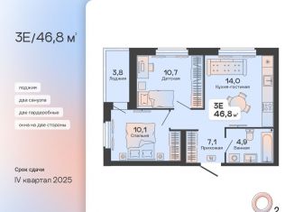 2-комнатная квартира на продажу, 46.8 м2, Тюмень