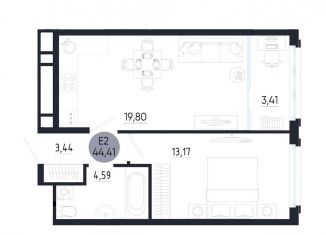 Продается 1-комнатная квартира, 44.4 м2, Тула, ЖК Смарт квартал на Сурикова