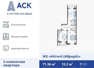 2-комнатная квартира на продажу, 71.4 м2, Краснодар, улица Дзержинского, 95, ЖК Аврора