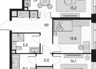 Трехкомнатная квартира на продажу, 78.5 м2, Москва, Полковая улица, 1с7, станция Савёловская