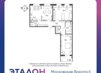Продам трехкомнатную квартиру, 103.3 м2, Санкт-Петербург, Парфёновская улица, 17, ЖК Московские ворота II