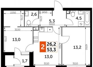 Продажа 2-ком. квартиры, 53.3 м2, Москва, метро Тушинская