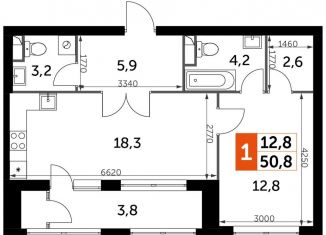 Продаю 1-ком. квартиру, 50.8 м2, Москва, метро Тушинская