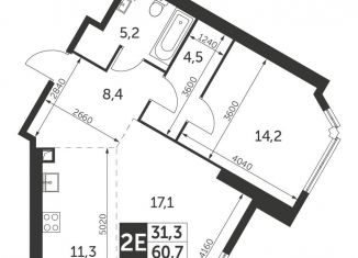 Продажа 2-комнатной квартиры, 60.7 м2, Москва, ЖК Архитектор, улица Академика Волгина, 2с1