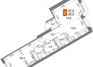 2-комнатная квартира на продажу, 69.5 м2, Москва, ЖК Архитектор