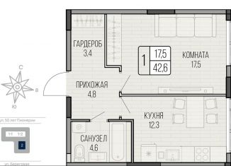 1-комнатная квартира на продажу, 42.6 м2, Ижевск, Октябрьский район