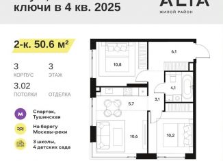 Продажа 2-комнатной квартиры, 50.6 м2, Москва, метро Спартак