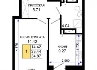 Однокомнатная квартира на продажу, 34.9 м2, Ростов-на-Дону, Октябрьский район, Элеваторный переулок