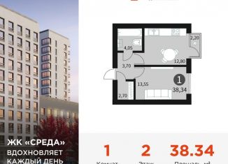 Продается однокомнатная квартира, 38.3 м2, Смоленск