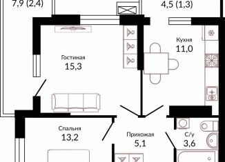 2-комнатная квартира на продажу, 53.4 м2, Краснодар, ЖК Отражение, Конгрессная улица, 43