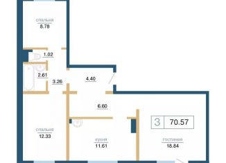 Продам трехкомнатную квартиру, 70.6 м2, Красноярск