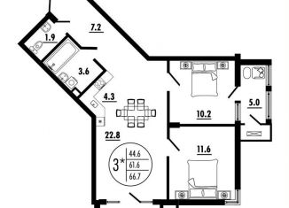 Продам 3-комнатную квартиру, 66.7 м2, Ростов-на-Дону