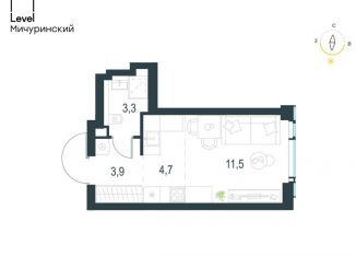 Продается квартира студия, 23.4 м2, Москва, метро Мичуринский проспект, жилой комплекс Левел Мичуринский, к3