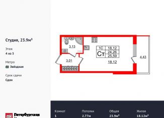 Продам квартиру студию, 23.9 м2, Санкт-Петербург, Пулковское шоссе, 95к3, муниципальный округ Пулковский Меридиан