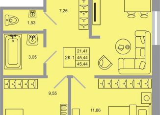 Продаю 2-комнатную квартиру, 45.4 м2, Бугры