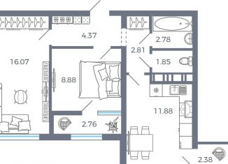 Продажа 2-комнатной квартиры, 53.8 м2, село Николаевка