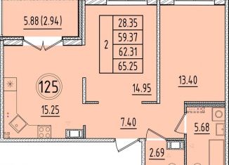 Продаю 2-ком. квартиру, 59.4 м2, посёлок Шушары