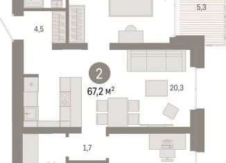 2-ком. квартира на продажу, 67.2 м2, Екатеринбург, метро Ботаническая