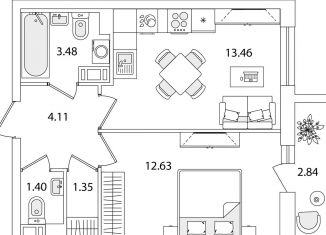 Продам однокомнатную квартиру, 37.9 м2, Санкт-Петербург, метро Проспект Ветеранов, улица Тамбасова, 5Н