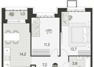 2-комнатная квартира на продажу, 51.2 м2, Омск