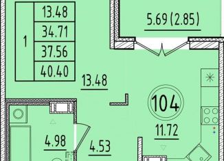 Продажа 1-ком. квартиры, 34.7 м2, посёлок Шушары