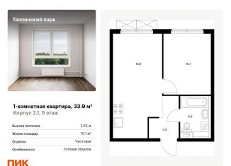 Продаю однокомнатную квартиру, 33.9 м2, Ленинградская область, Невская улица, 15к1