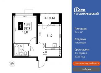 Продаю 1-комнатную квартиру, 37.7 м2, Наро-Фоминский городской округ, Киевское шоссе, с1