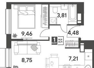 Продажа однокомнатной квартиры, 33.7 м2, Московская область