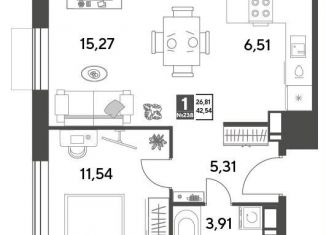 Продаю 1-комнатную квартиру, 42.5 м2, Московская область