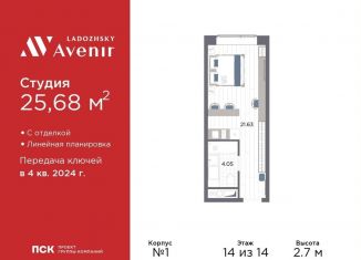 Продам квартиру студию, 25.7 м2, Санкт-Петербург, Магнитогорская улица, 51литЗ, муниципальный округ Большая Охта