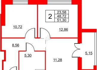 Продажа 2-ком. квартиры, 51.3 м2, Санкт-Петербург, улица Крыленко, 14с2, метро Елизаровская