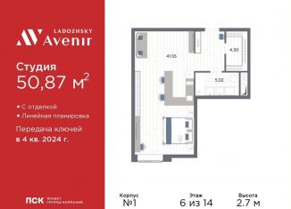 Продам квартиру студию, 50.9 м2, Санкт-Петербург, Красногвардейский район, Магнитогорская улица, 51литЗ