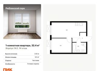 Продаю однокомнатную квартиру, 32.4 м2, Москва, ЮВАО, жилой комплекс Люблинский Парк, 14.1